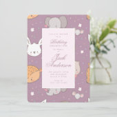 サファリアニマルジャングルピンクバースデーパーティーガール 招待状 (スタンド正面)