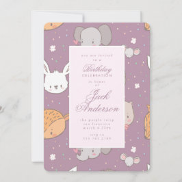 サファリアニマルジャングルピンクバースデーパーティーガール 招待状