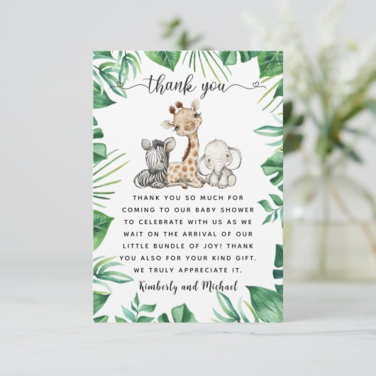サファリアニマルズウォーター誕生日 |赤ちゃんシャワー サンキューカード (スタンド正面)