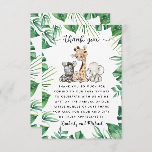 サファリアニマルズウォーター誕生日 |赤ちゃんシャワー サンキューカード (正面/裏面)