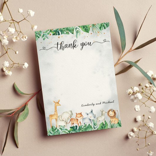 サファリアニマルズウォーター誕生日 |赤ちゃんシャワー サンキューカード