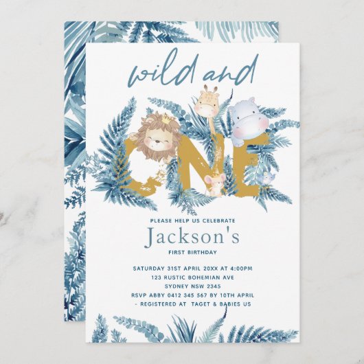 サファリアニマルズエキゾチック初誕生日 招待状 (正面/裏面)