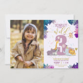 サファリアニマルズガールヤングワイルド&3フォト誕生日 招待状 (正面)