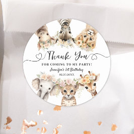 サファリアニマルズガール誕生日クラシックラウンド ラウンドシール