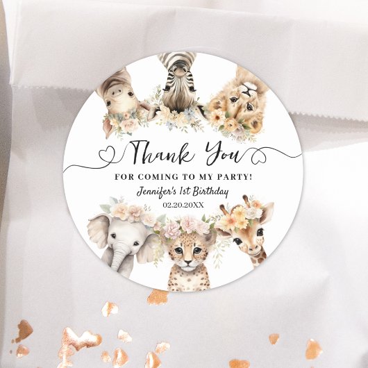 サファリアニマルズガール誕生日クラシックラウンド ラウンドシール