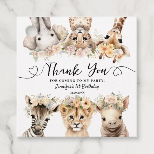 サファリアニマルズガール1st誕生日パーティー フェイバータグ (正面)