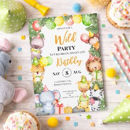 サファリアニマルズキッズパーティの招待状 サンキューカード