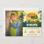 サファリアニマルズグリーンフォーエバーワイルドフォト誕生日 招待状 (正面)