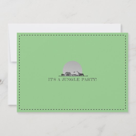 サファリアニマルズグリーンフォーエバーワイルドフォト誕生日 招待状 (裏面)