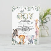 サファリアニマルズグリーンリーベビーシャワー招待状 招待状 (スタンド正面)