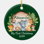 サファリアニマルズグリーンリーベビーマイ初めてのクリスマス セラミックオーナメント (裏面)