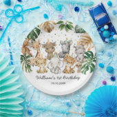 サファリアニマルズジャングルグリーンリーワイルドワン誕生日 ペーパープレート (パーティー)