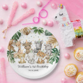 サファリアニマルズジャングルグリーンリーワイルドワン誕生日 ペーパープレート (パーティー)