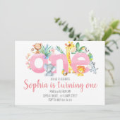 サファリアニマルズジャングルピンクガール1st最初の誕生日 招待状 (スタンド正面)