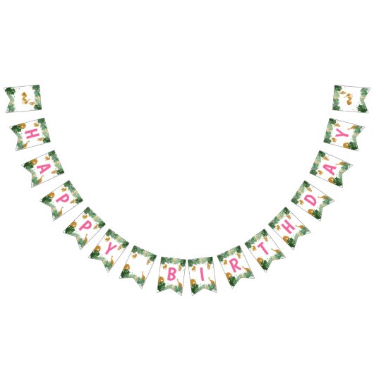 サファリアニマルズジャングルワイルドワンハッピーバースデー バンティングフラッグ (全)