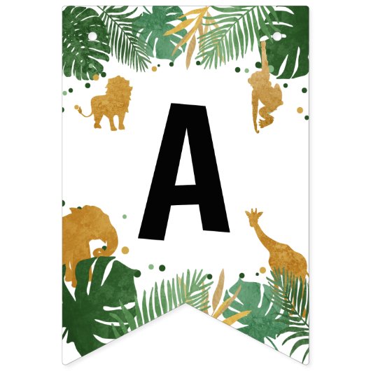 サファリアニマルズジャングルワイルドワンハッピーバースデー バンティングフラッグ (第3の旗)