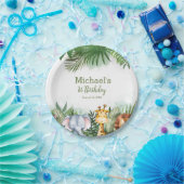 サファリアニマルズジャングル誕生日パーソナライズされたパーティー ペーパープレート (パーティー)