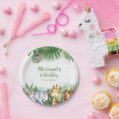 サファリアニマルズジャングル誕生日パーソナライズされたパーティー ペーパープレート (パーティー)