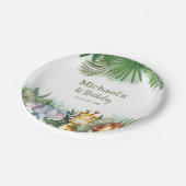 サファリアニマルズジャングル誕生日パーソナライズされたパーティー ペーパープレート (アングル)