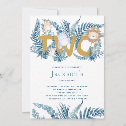 サファリアニマルズセカンド誕生日 招待状 (正面)