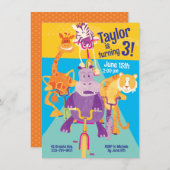 サファリアニマルズチルドレン誕生日招待状 招待状 (正面/裏面)