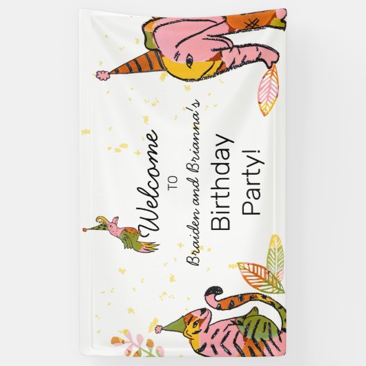 サファリアニマルズトゥイーンボー10代のホウェルカム誕生日 横断幕 (縦)