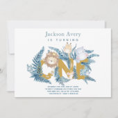 サファリアニマルズトロピカルファースト誕生日 招待状 (正面)