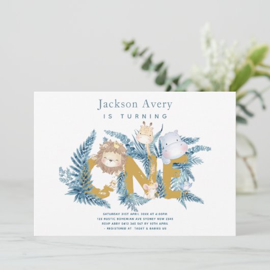 サファリアニマルズトロピカルファースト誕生日 招待状 (スタンド正面)