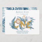 サファリアニマルズトロピカルファースト誕生日 招待状 (正面/裏面)