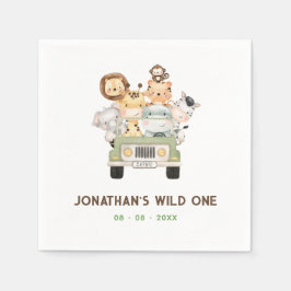 サファリアニマルズナプキンス – ボーイファーストワイルドワン誕生日 スタンダードカクテルナプキン