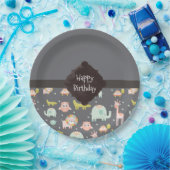 サファリアニマルズパターン子供部屋アートハッピーバースデー ペーパープレート (パーティー)