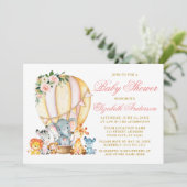 サファリアニマルズピンクフローラエアバルーンベビーシャワー 招待状 (スタンド正面)