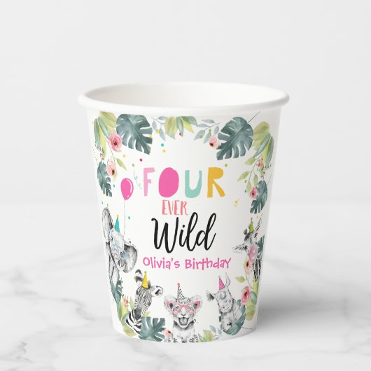 サファリアニマルズフォーエバーワイルド誕生日ピンクガール 紙コップ (正面)