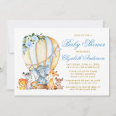 サファリアニマルズブルーフローラエアバルーンベビーシャワー 招待状 (正面)