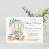 サファリアニマルズブルーフローラエアバルーンベビーシャワー 招待状 (スタンド正面)