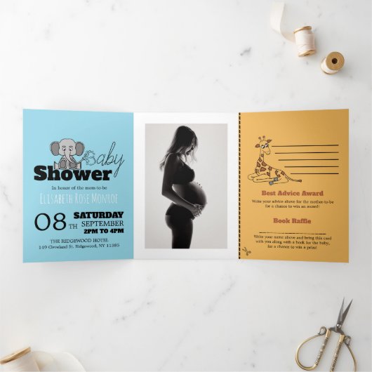 サファリアニマルズベビーシャワースイート 三つ折り招待状 (内部)