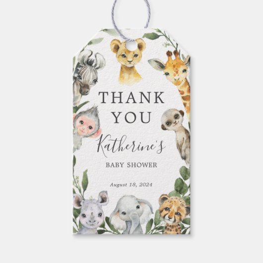 サファリアニマルズベビーシャワーメッセージカード ギフトタグ (正面)