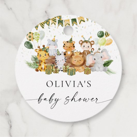 サファリアニマルズベビーシャワーメッセージカード フェイバータグ (裏面)