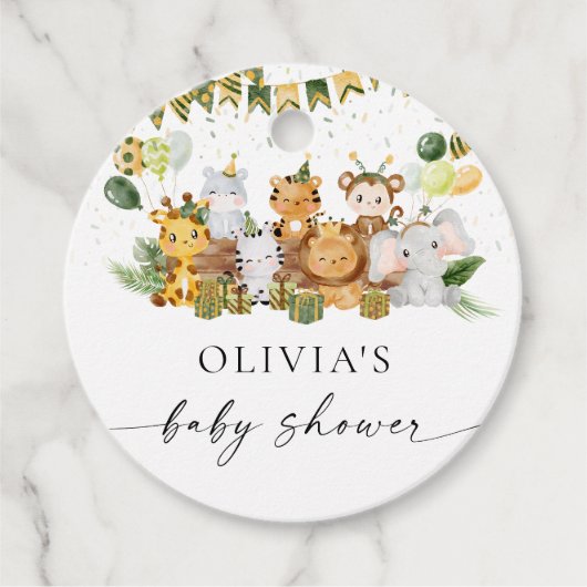 サファリアニマルズベビーシャワーメッセージカード フェイバータグ (正面)