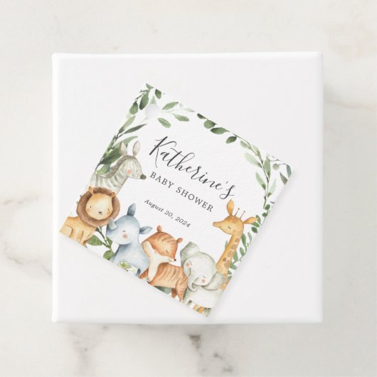 サファリアニマルズベビーシャワーメッセージカード フェイバータグ (インサイチュ)