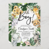 サファリアニマルズベビーシャワー招待状ボーイ 招待状 (正面/裏面)