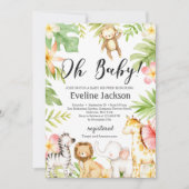 サファリアニマルズベビーシャワー招待状緑 招待状 (正面)