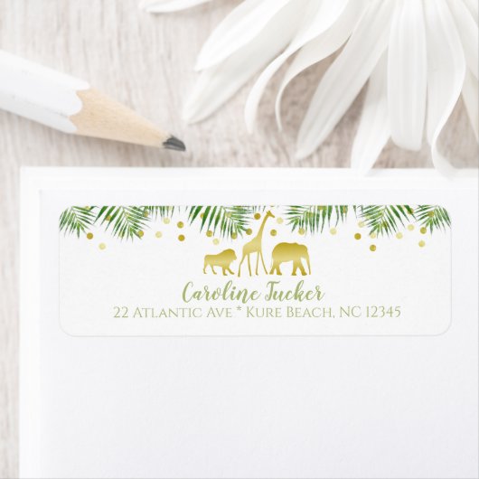 サファリアニマルズベビーシャワー金ゴールド住所 シール (インサイチュ)