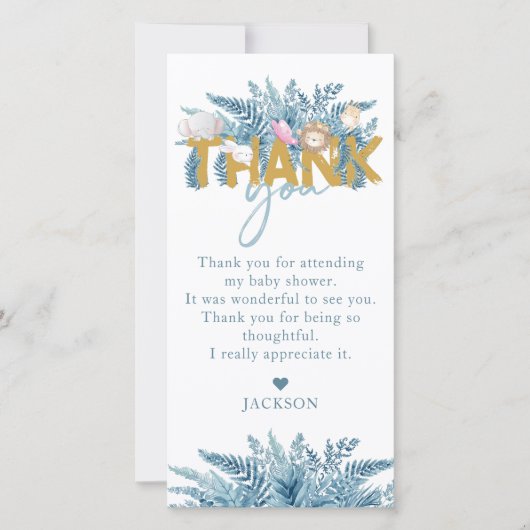 サファリアニマルズベビーシャワーI誕生日 サンキューカード (正面)