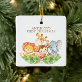 サファリアニマルズベビー初めてのクリスマスオーナメント セラミックオーナメント