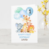 サファリアニマルズボーイフィスト誕生日かわいい1歳の誕生日 カード (黄色い花)