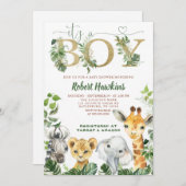 サファリアニマルズボーイベビーシャワー招待状 招待状 (正面/裏面)