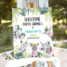 サファリアニマルズボーイ誕生日ウェルカムテーブルサイン