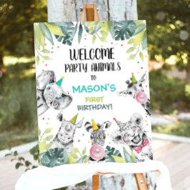 サファリアニマルズボーイ誕生日ウェルカムテーブルサイン ポスター