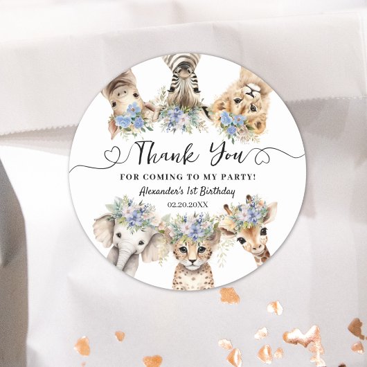 サファリアニマルズボーイ誕生日クラシックラウンドクラシック ラウンドシール